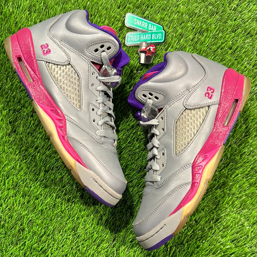 Air jordan retro 5 grey sale purple pink green